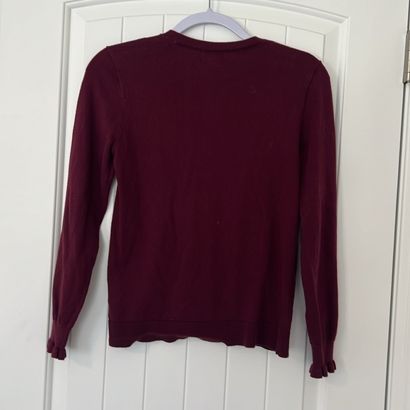 J. Crew, maroon, plum, burgundy, sweater, size.XS, ruffled sleeves - Picture 5 of 8
